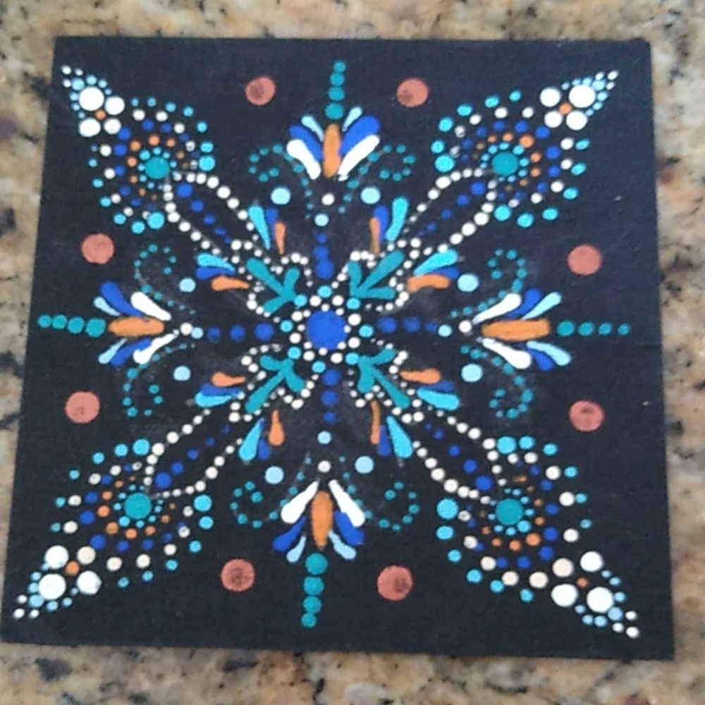 Hand Painted Mandala 4"x4" wood square